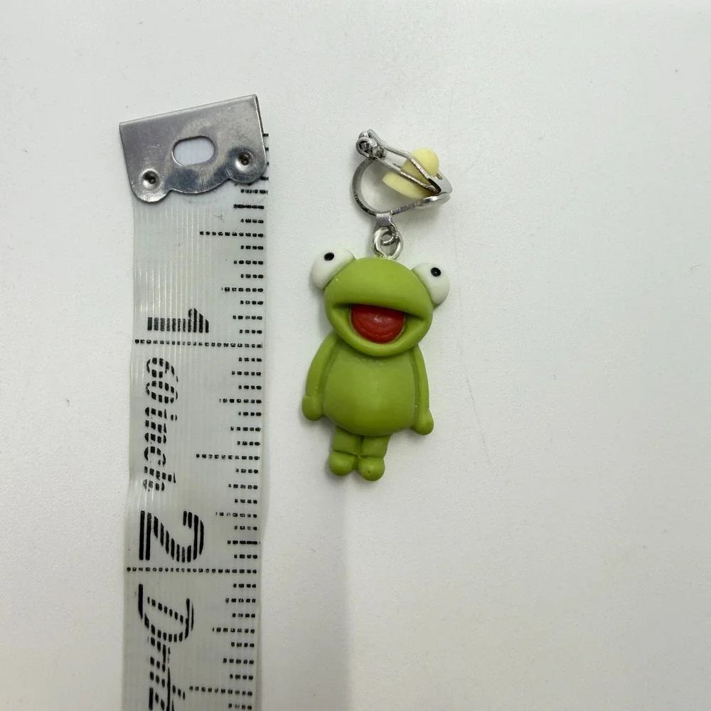 Earrings Clip On Dangle Green Frog Vintage Kawaii Novelty Whimsical Statement